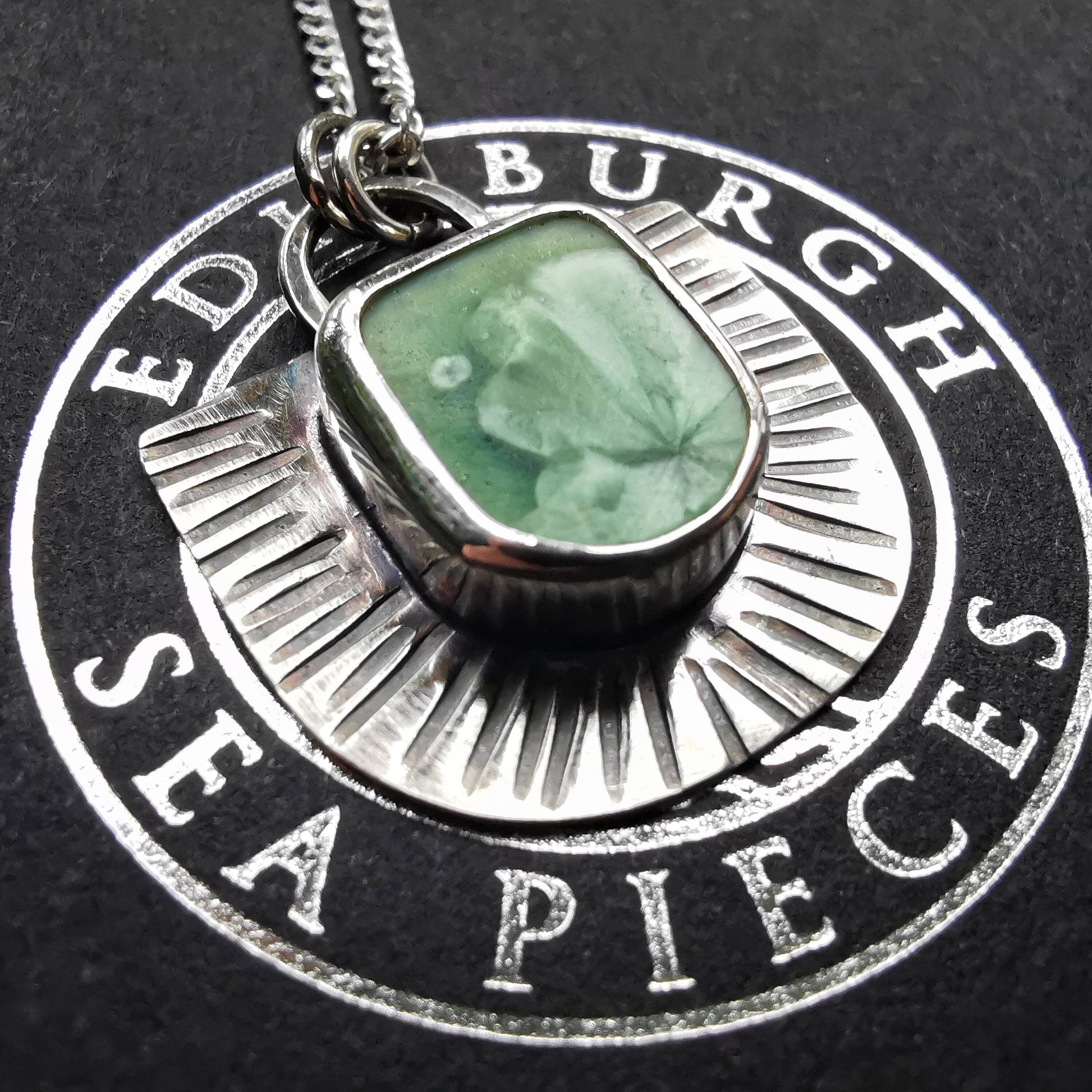 Scottish sea tile pendant, sterling silver necklace - monopatin
