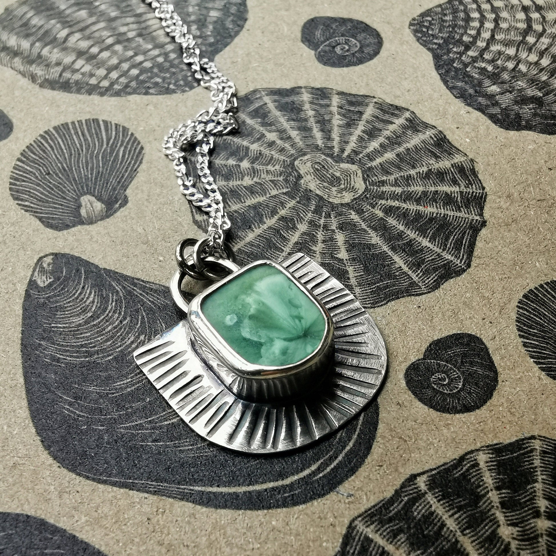 Scottish sea tile pendant, sterling silver necklace - monopatin