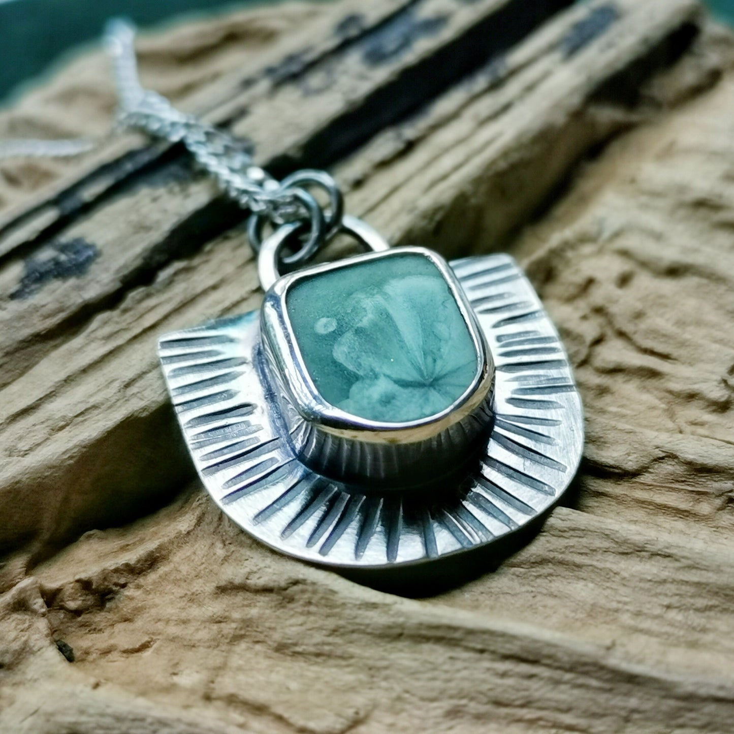 Scottish sea tile pendant, sterling silver necklace - monopatin