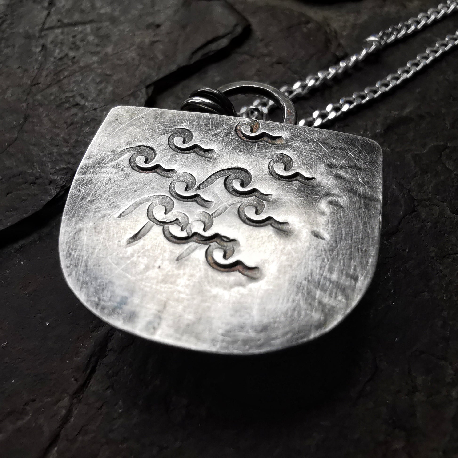 Scottish sea tile pendant, sterling silver necklace - monopatin