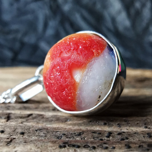 Genuine red, blue and white sea glass marble pendant, sterling silver necklace - monopatin