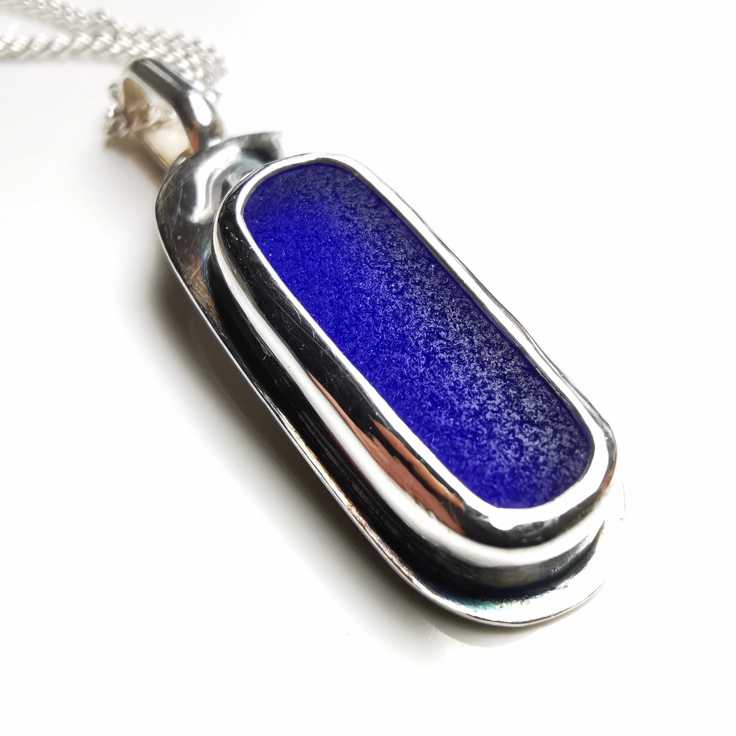 Scottish cobalt blue 'vitamin sea' sea glass pendant, sterling silver necklace - monopatin