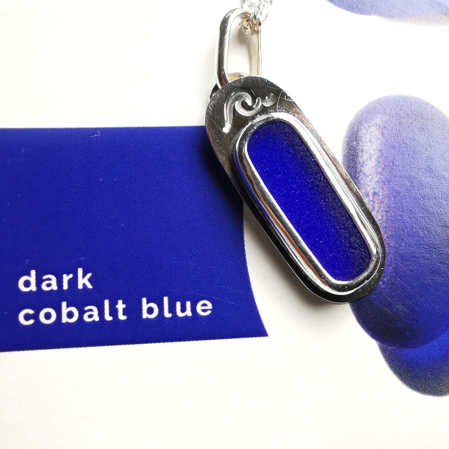 Scottish cobalt blue 'vitamin sea' sea glass pendant, sterling silver necklace - monopatin