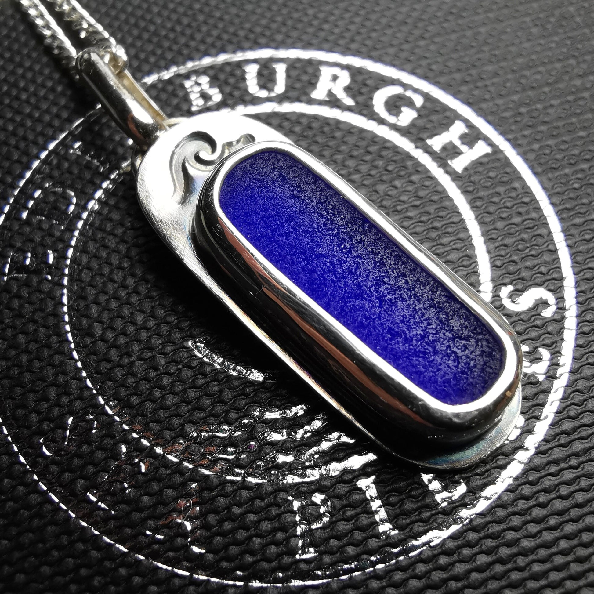 Scottish cobalt blue 'vitamin sea' sea glass pendant, sterling silver necklace - monopatin