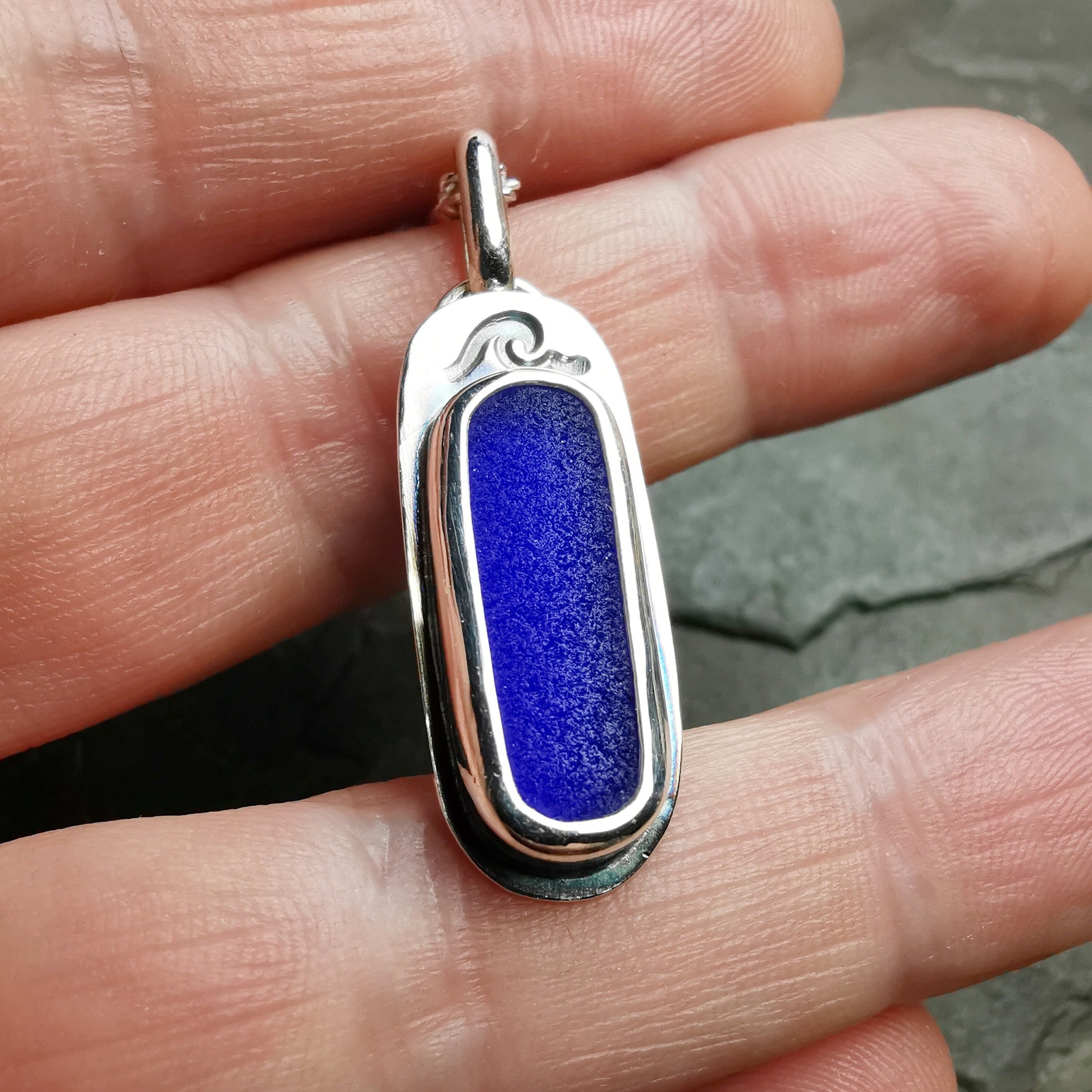 Scottish cobalt blue 'vitamin sea' sea glass pendant, sterling silver necklace - monopatin