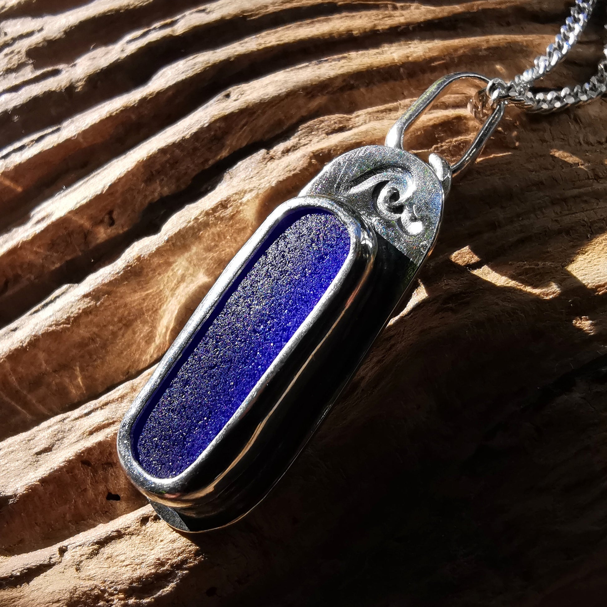 Scottish cobalt blue 'vitamin sea' sea glass pendant, sterling silver necklace - monopatin