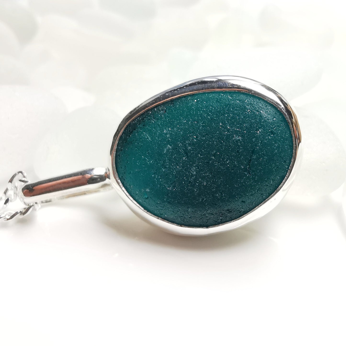 Black/teal Seaham sea glass pedant, sterling silver necklace - monopatin