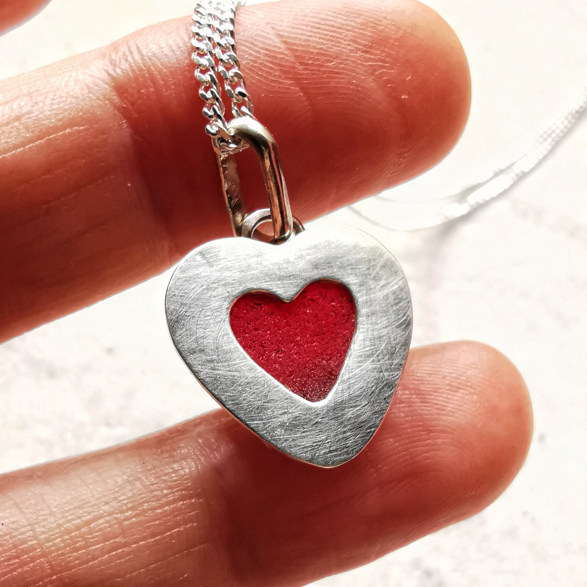 Burgundy red sea glass heart pendant, sterling silver necklace - monopatin