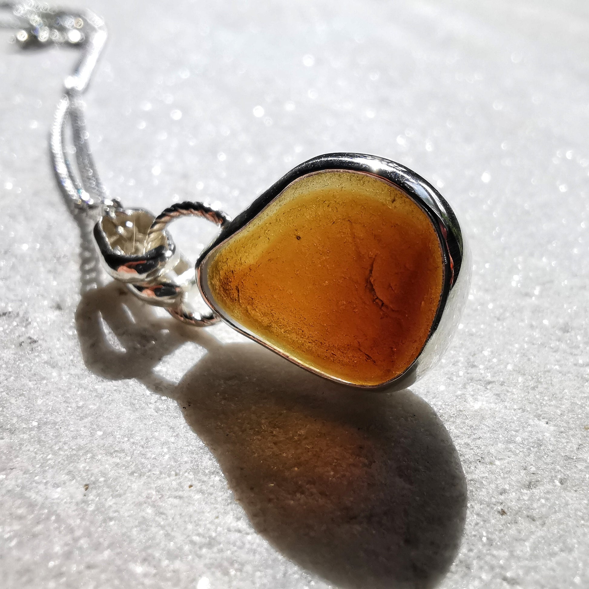 Seaham honey yellow sea glass multi pendant, sterling silver necklace - monopatin