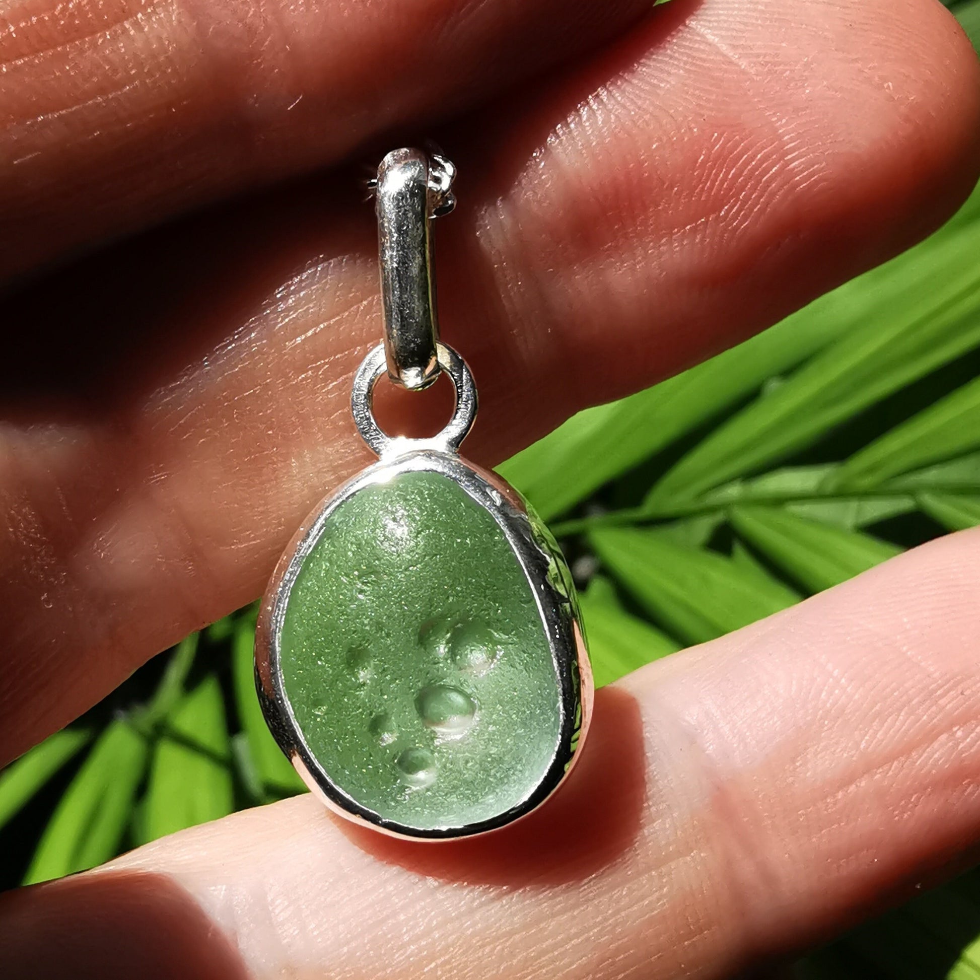 Sea foam sea glass pendant, sterling silver necklace - monopatin