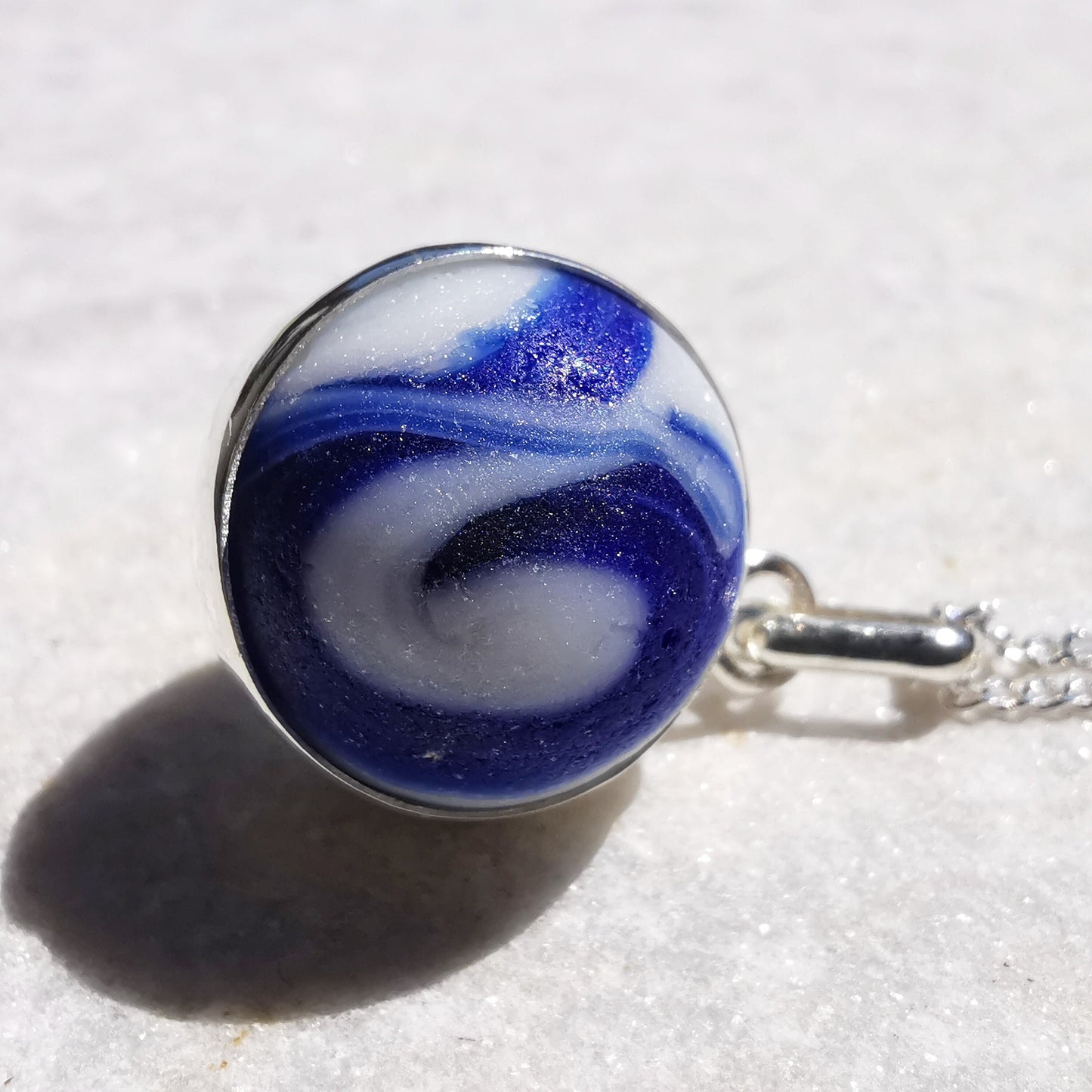 Scottish cobalt blue 'Wave' sea glass marble pendant, silver necklace - monopatin