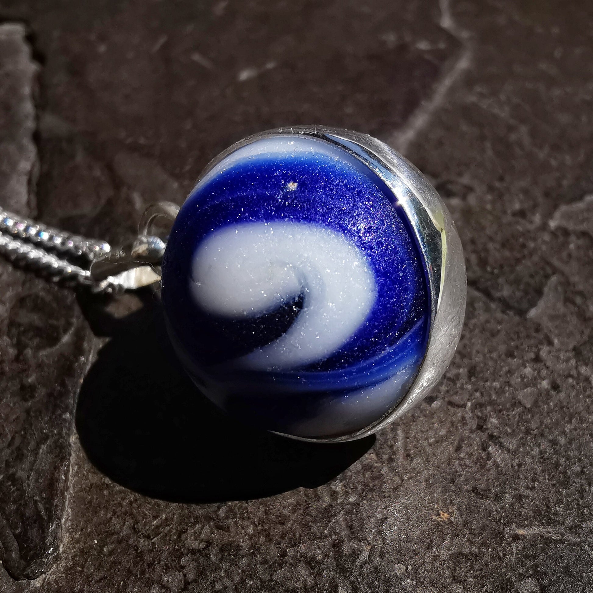 Scottish cobalt blue 'Wave' sea glass marble pendant, silver necklace - monopatin