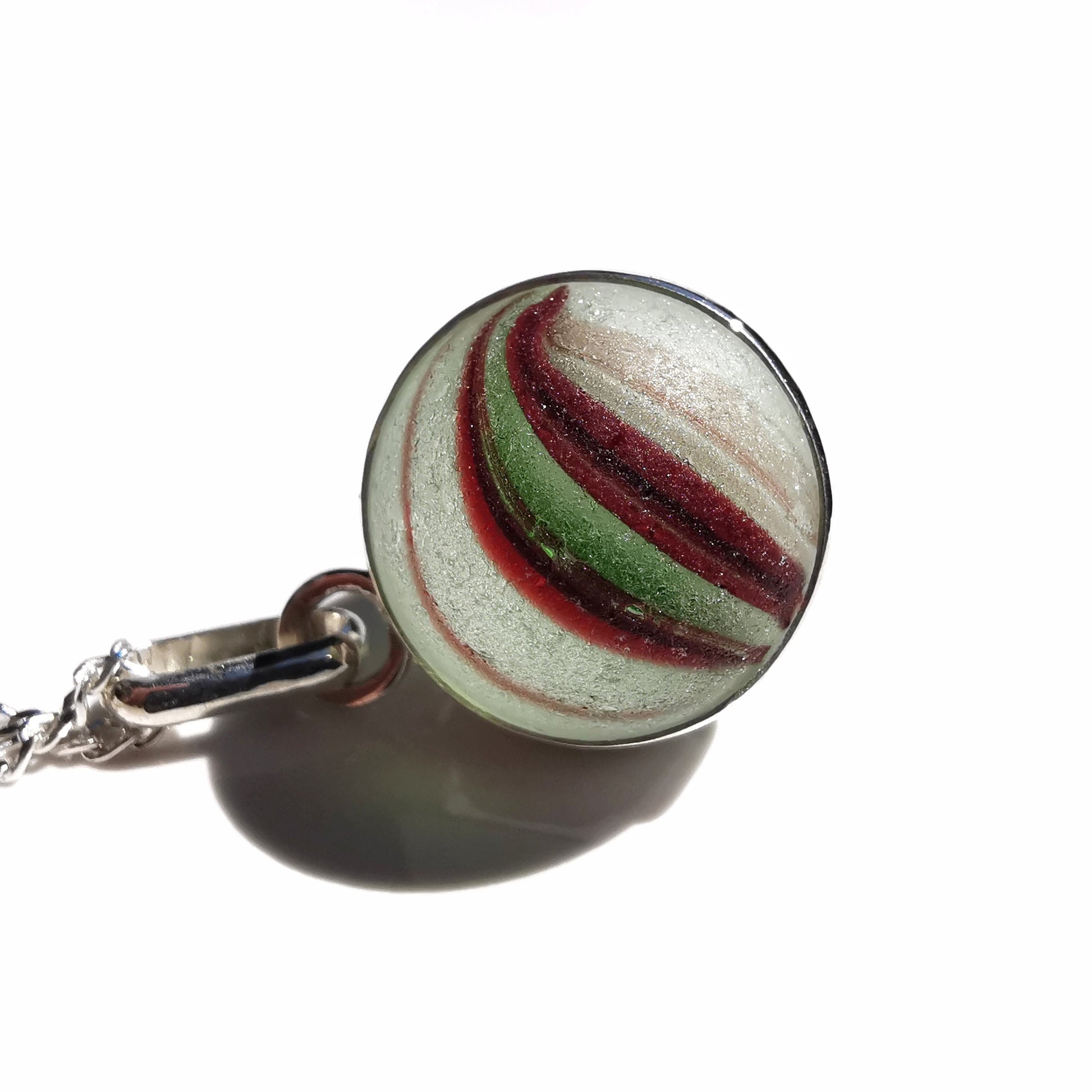 Scottish red and green sea glass marble pendant, sterling silver necklace - monopatin