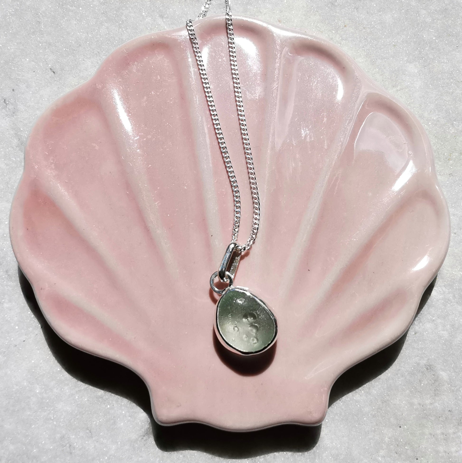 Sea foam sea glass pendant, sterling silver necklace - monopatin