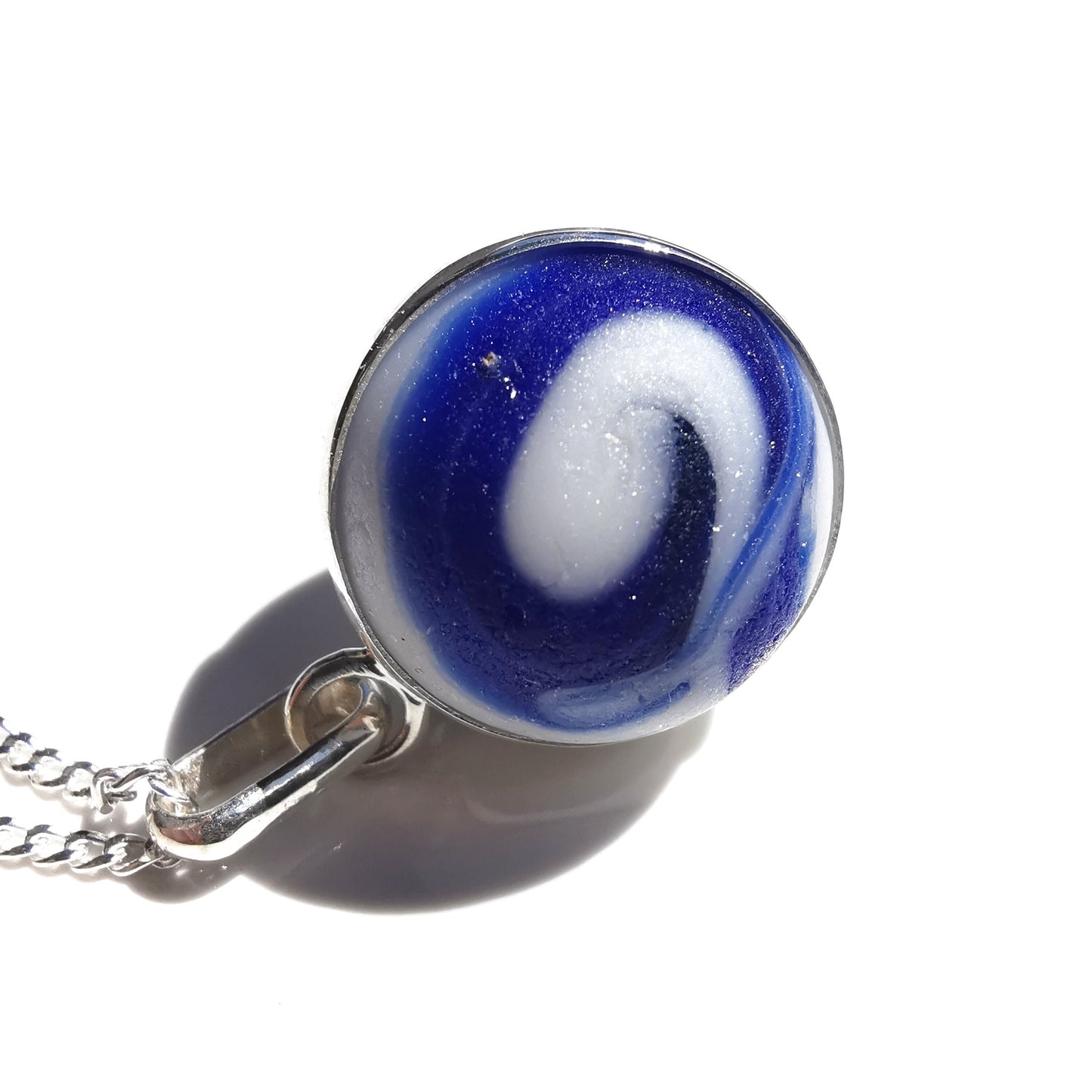 Scottish cobalt blue 'Wave' sea glass marble pendant, silver necklace - monopatin