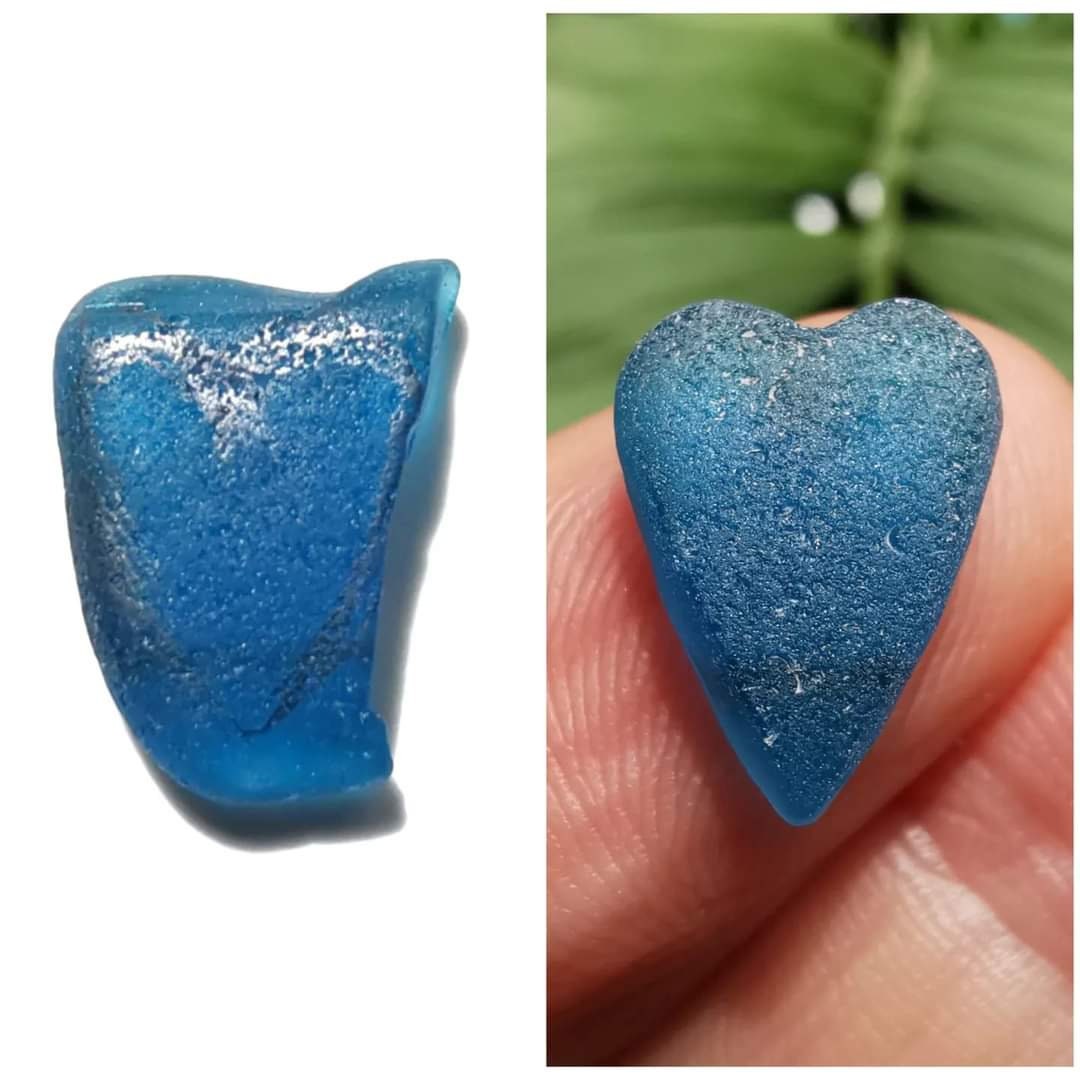 Scottish electric blue sea glass heart pendant, sterling silver necklace - monopatin