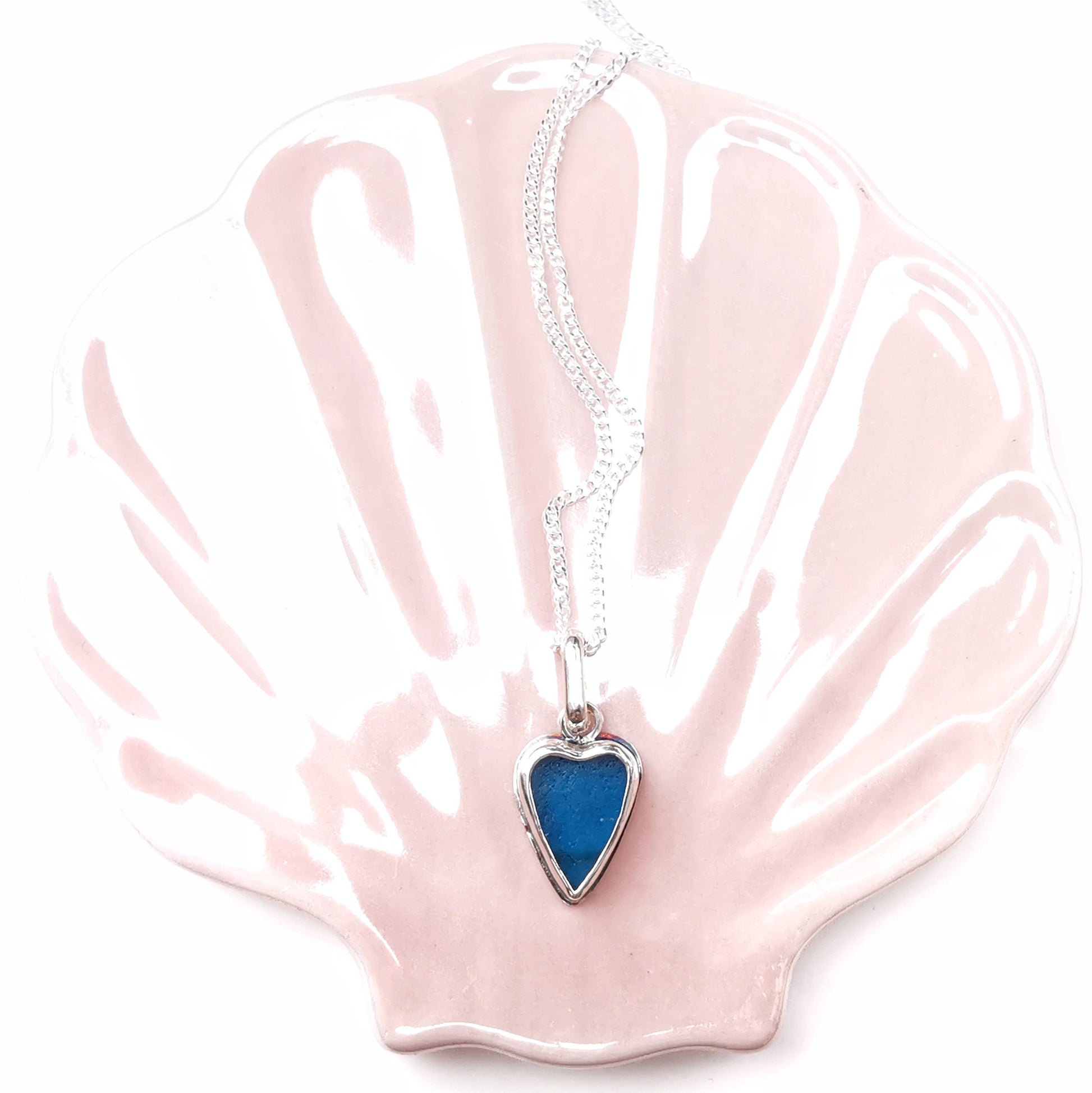 Scottish electric blue sea glass heart pendant, sterling silver necklace - monopatin