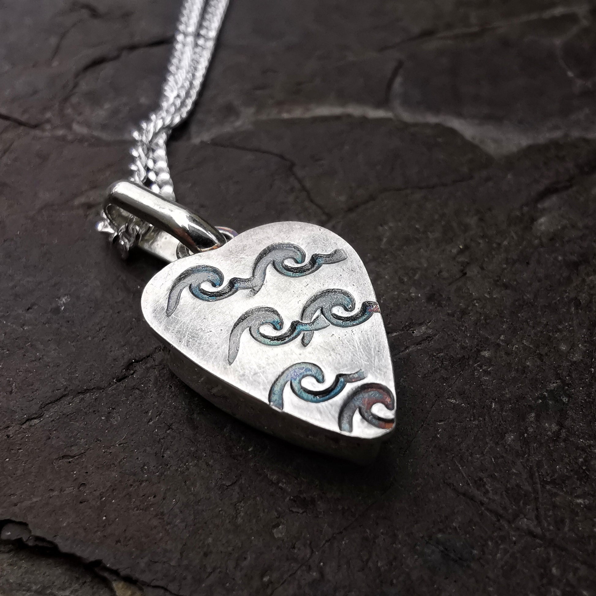 Scottish electric blue sea glass heart pendant, sterling silver necklace - monopatin