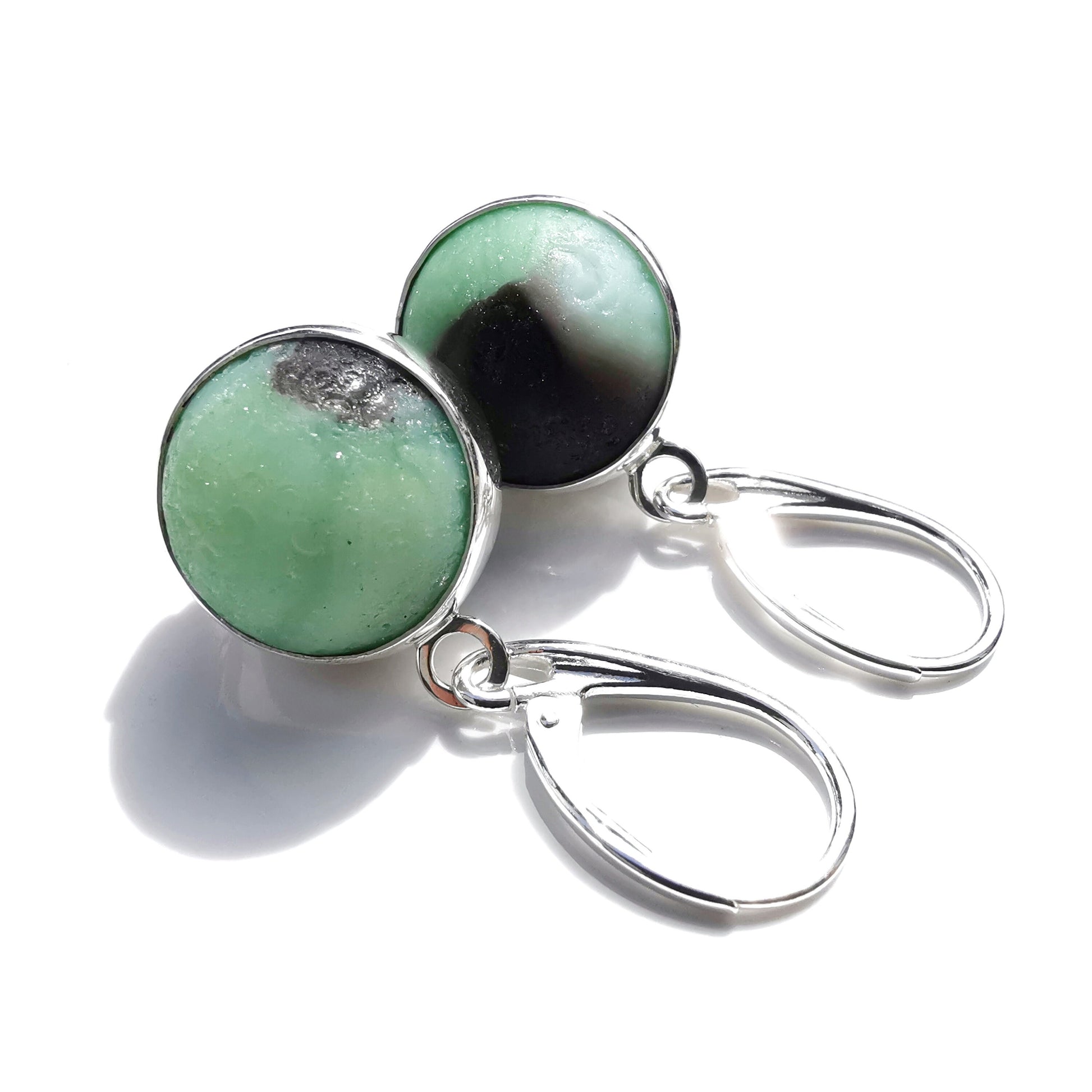 Genuine Scottish mint green and purple sea glass marbles and sterling silver earrings - monopatin