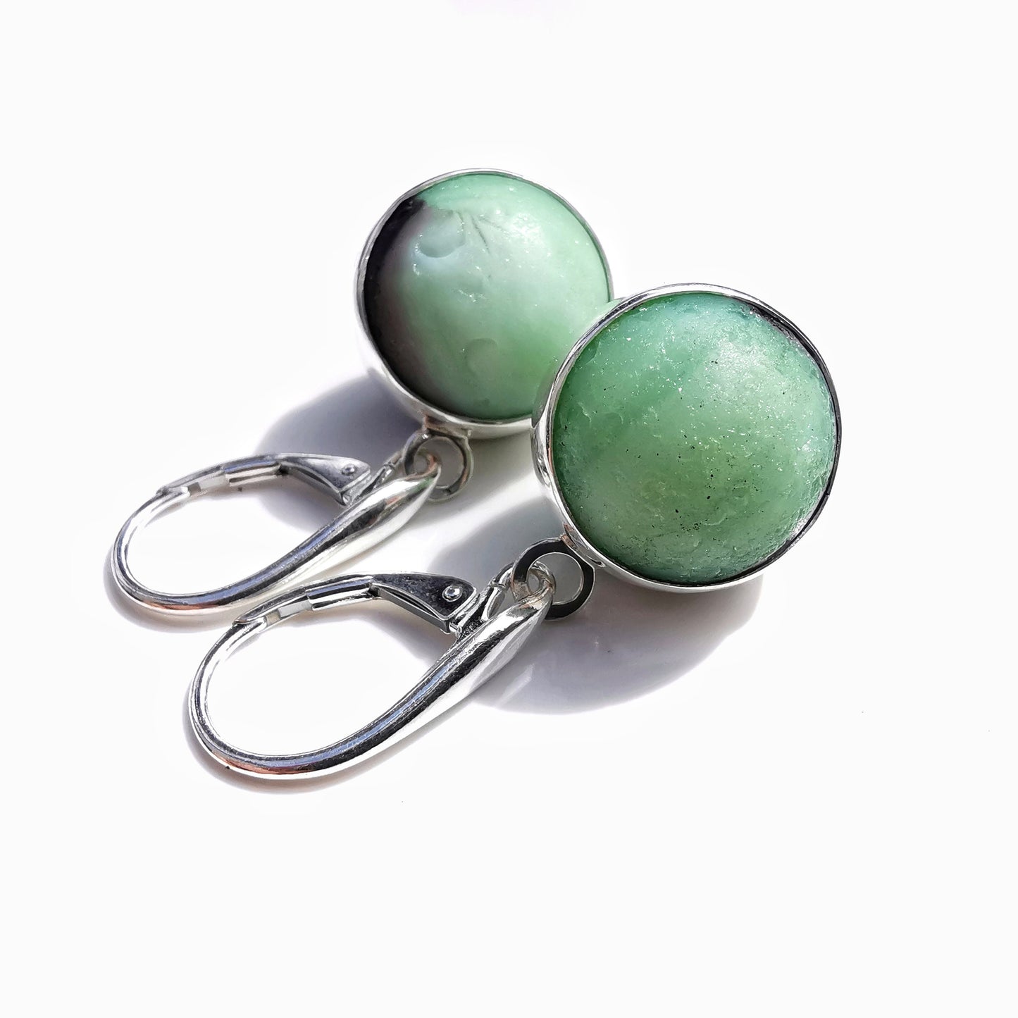 Genuine Scottish mint green and purple sea glass marbles and sterling silver earrings - monopatin