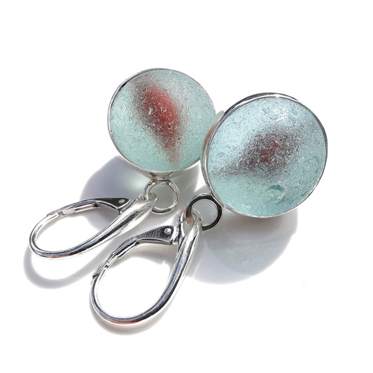 Genuine Scottish blue and red sea glass marbles and sterling silver earrings - monopatin