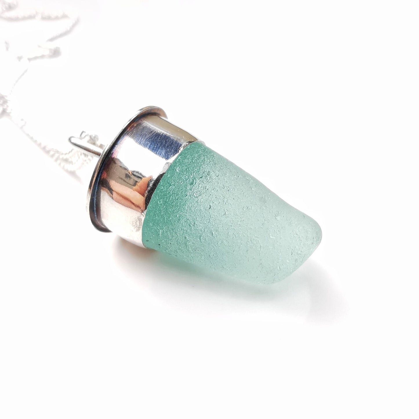 Scottish sea foam sea glass stopper stem pendant, sterling silver necklace - monopatin