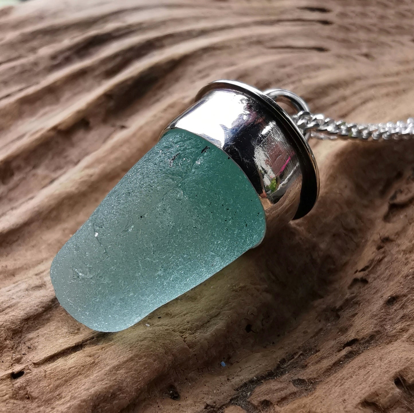 Scottish sea foam sea glass stopper stem pendant, sterling silver necklace - monopatin