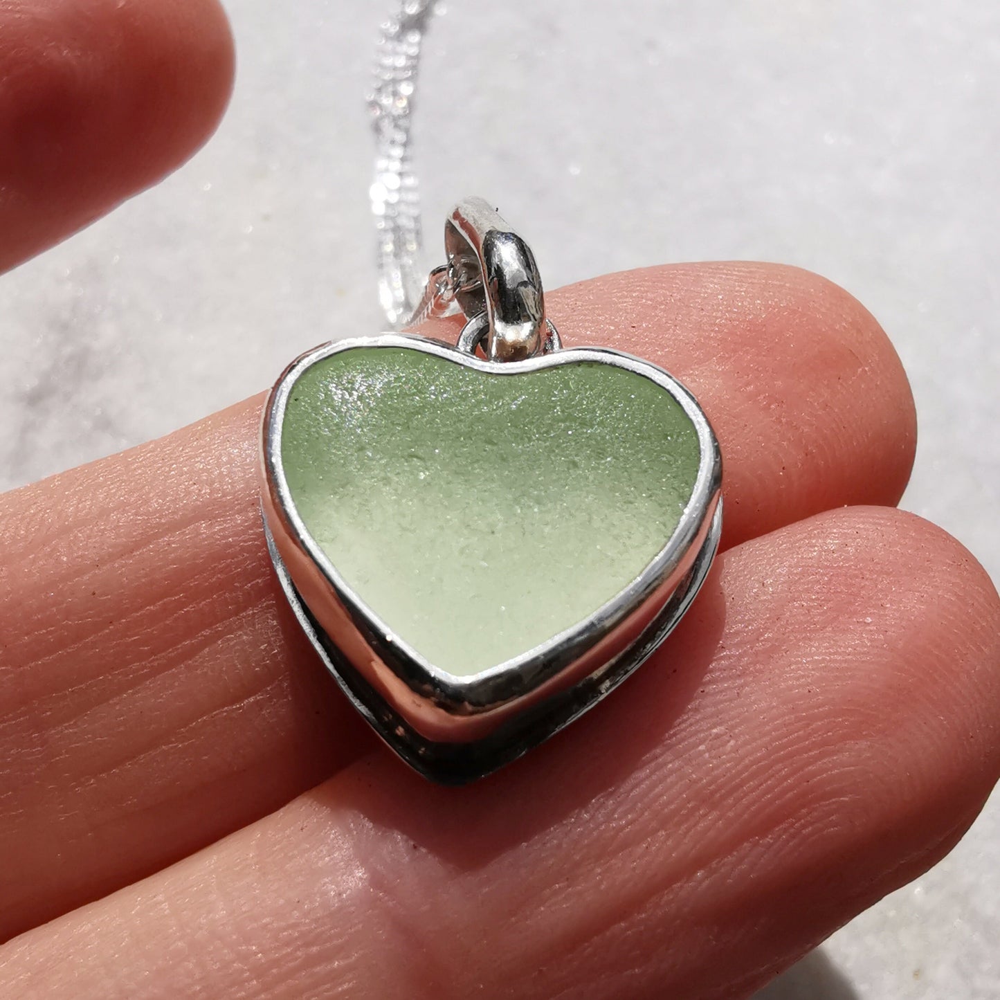 Scottish UV sea glass heart pendant, sterling silver necklace - monopatin