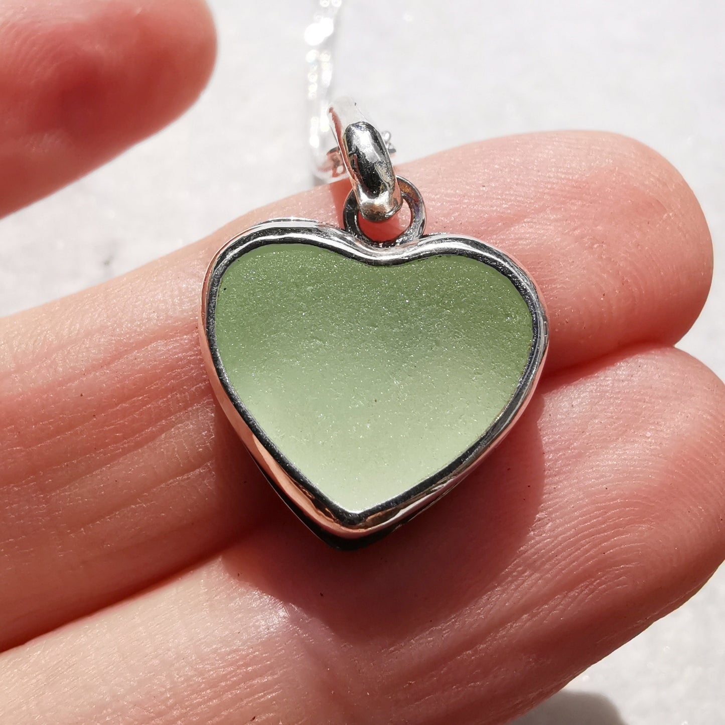 Scottish UV sea glass heart pendant, sterling silver necklace - monopatin