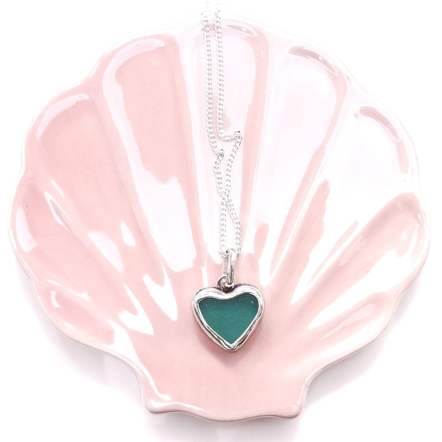 Scottish teal sea glass heart pendant, sterling silver necklace - monopatin