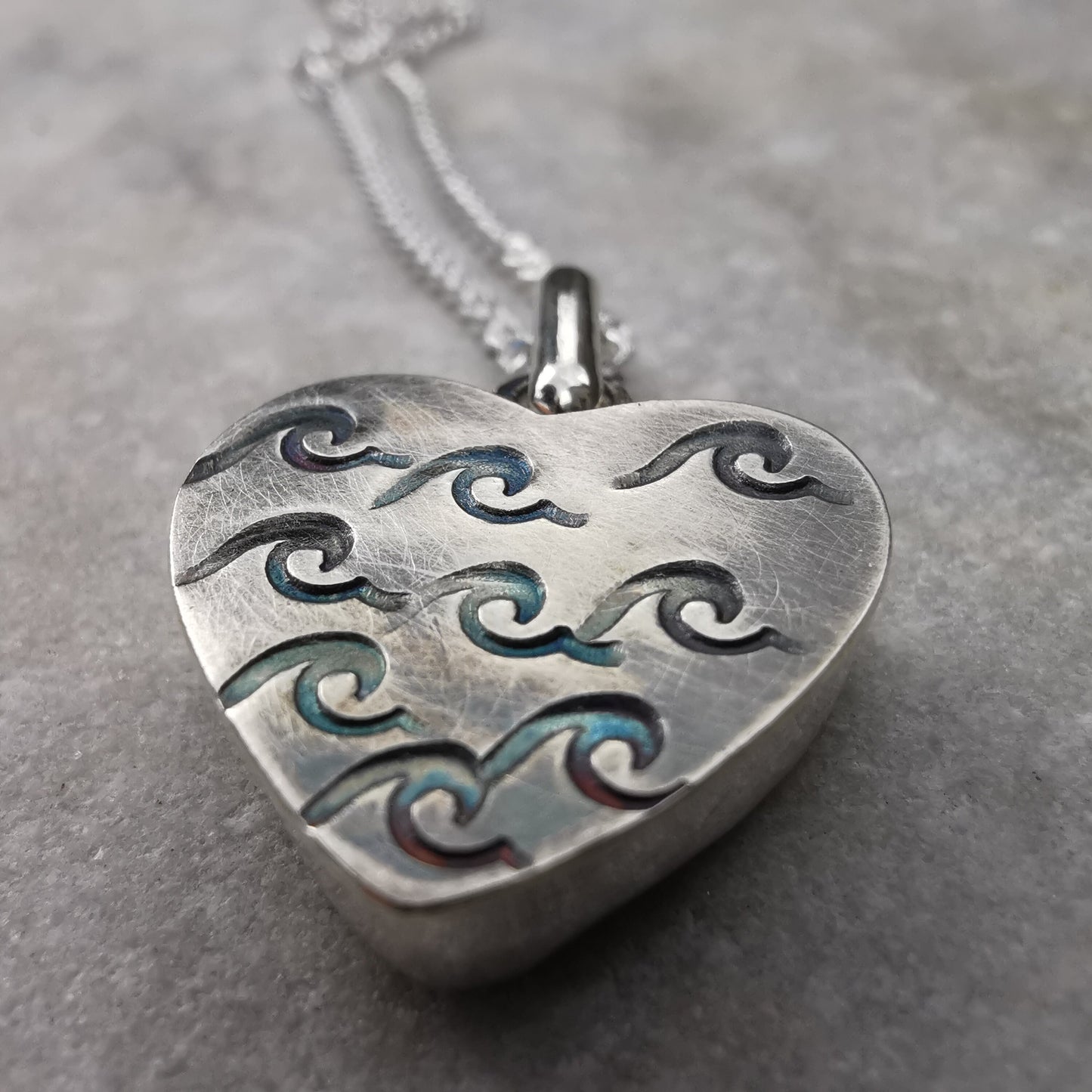 Scottish teal sea glass heart pendant, sterling silver necklace - monopatin