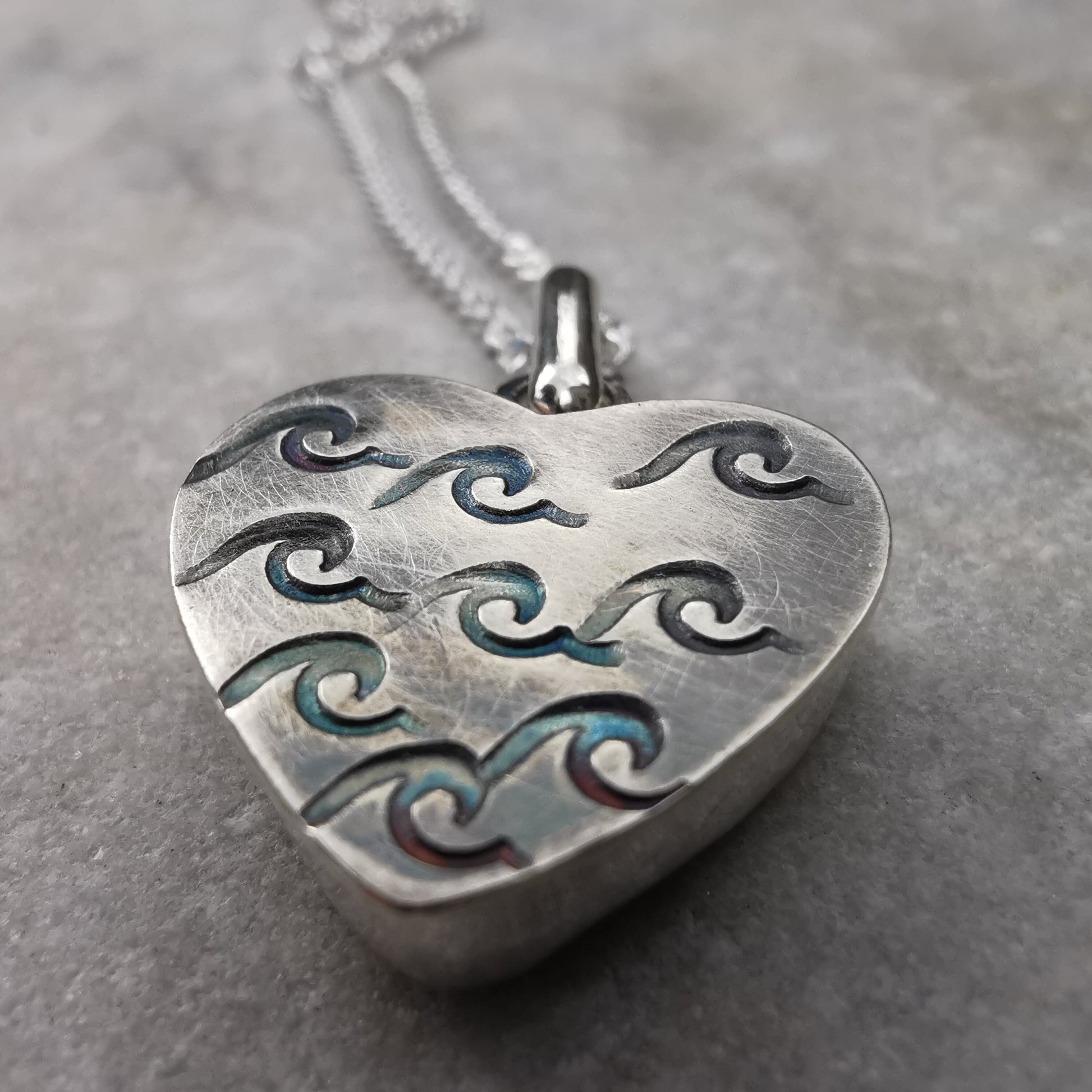 Scottish teal sea glass heart pendant, sterling silver necklace - monopatin