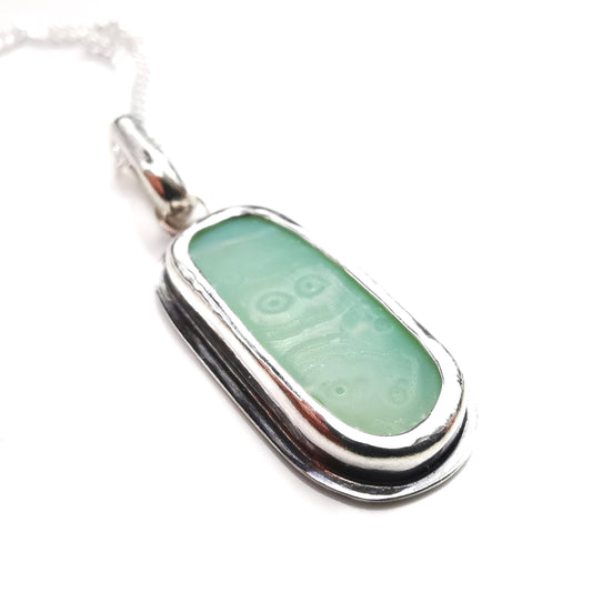 Jade green 'vitamin sea' glass pendant, sterling silver necklace - monopatin