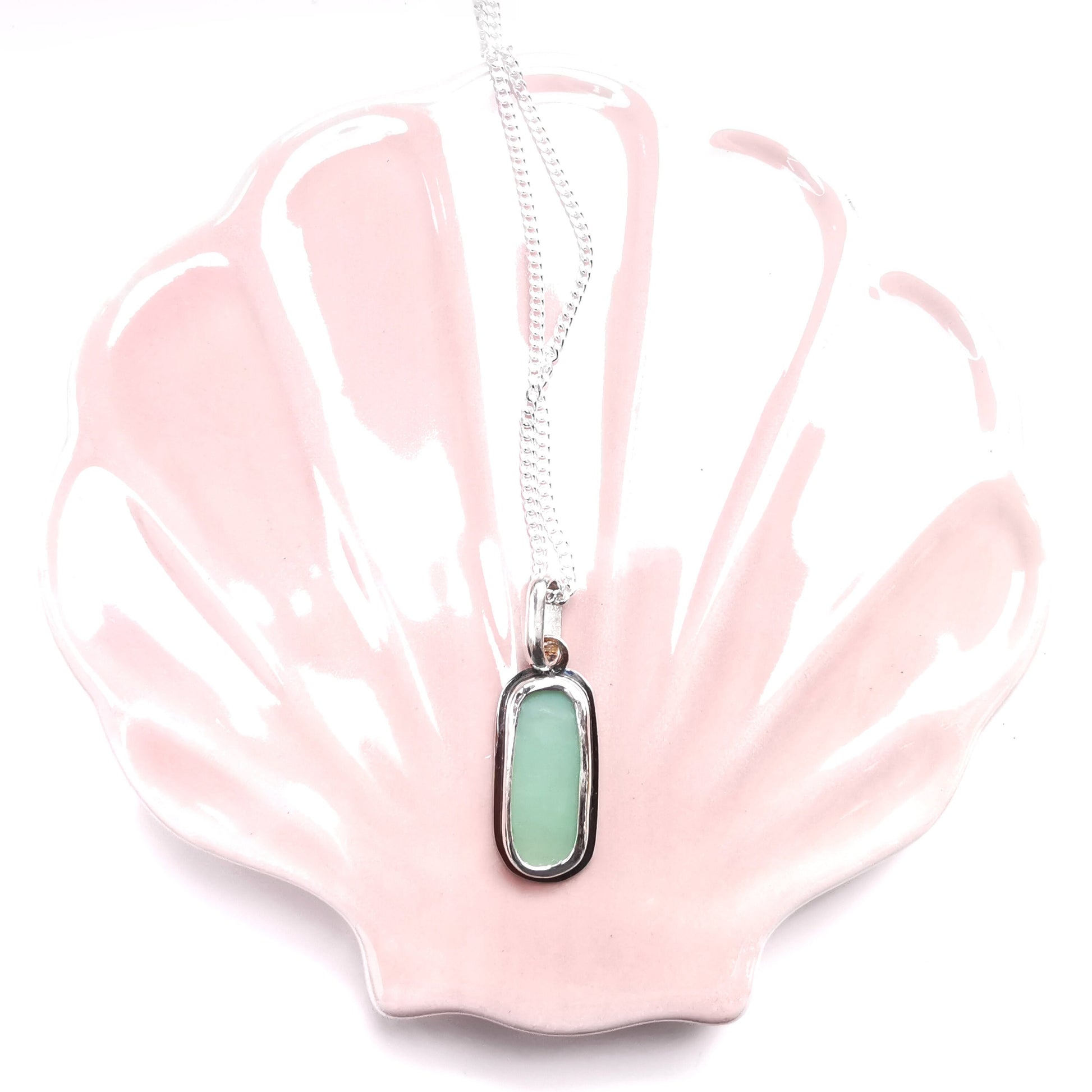 Jade green 'vitamin sea' glass pendant, sterling silver necklace - monopatin