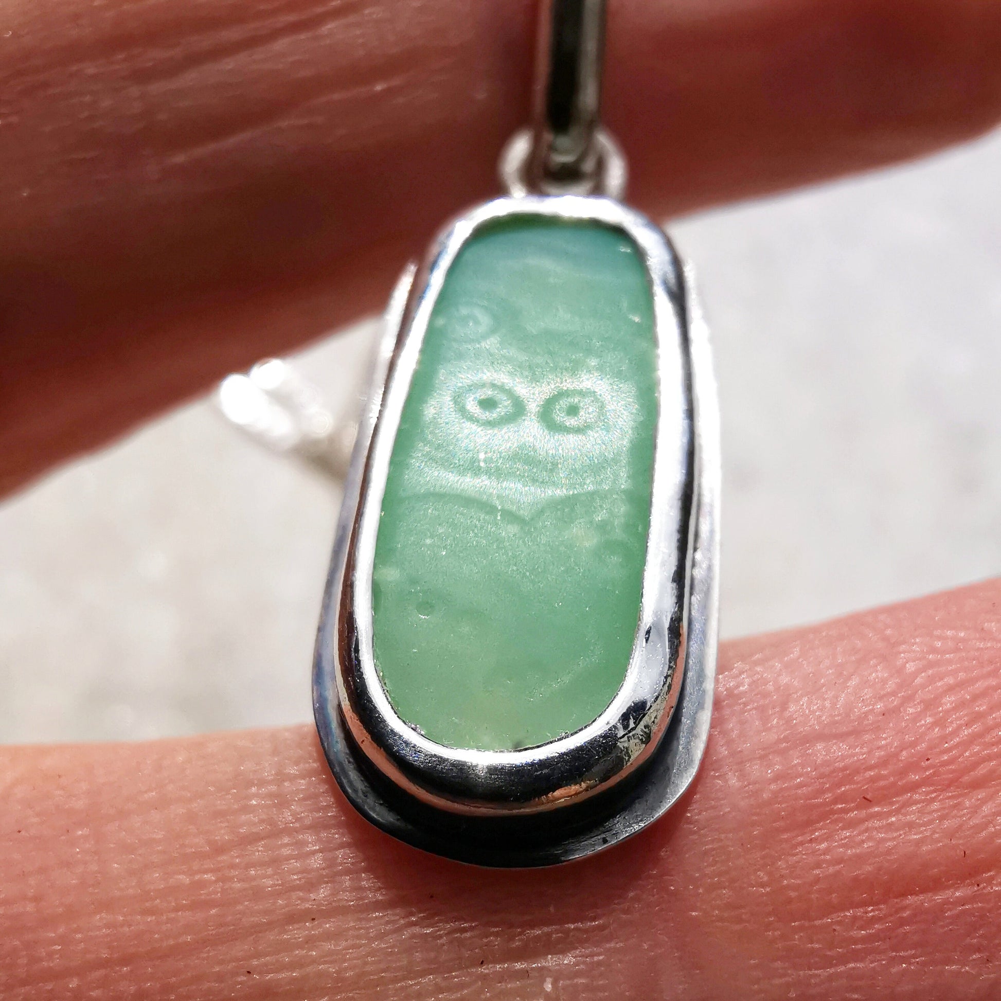 Jade green 'vitamin sea' glass pendant, sterling silver necklace - monopatin