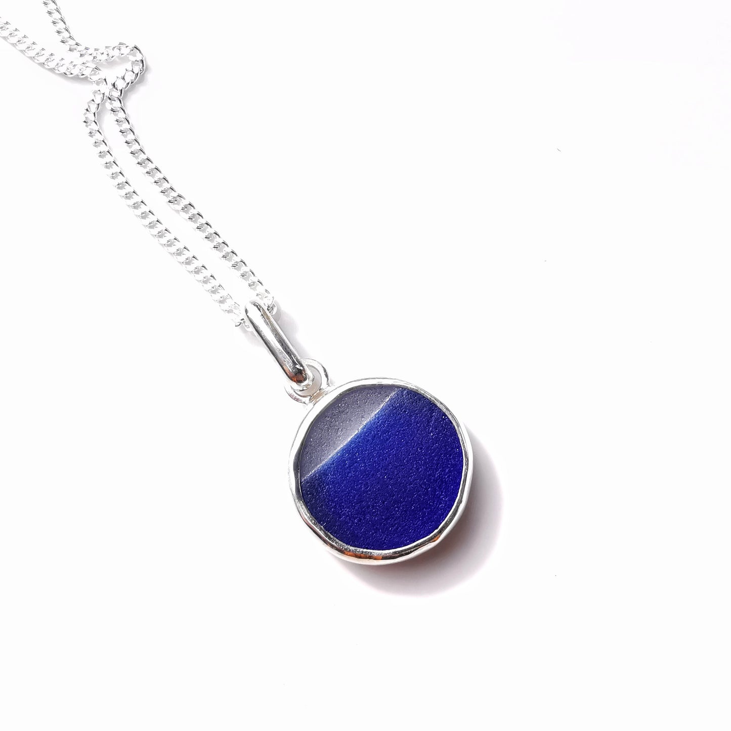 Scottish blue and clear multi sea glass pendant, sterling silver necklace - monopatin