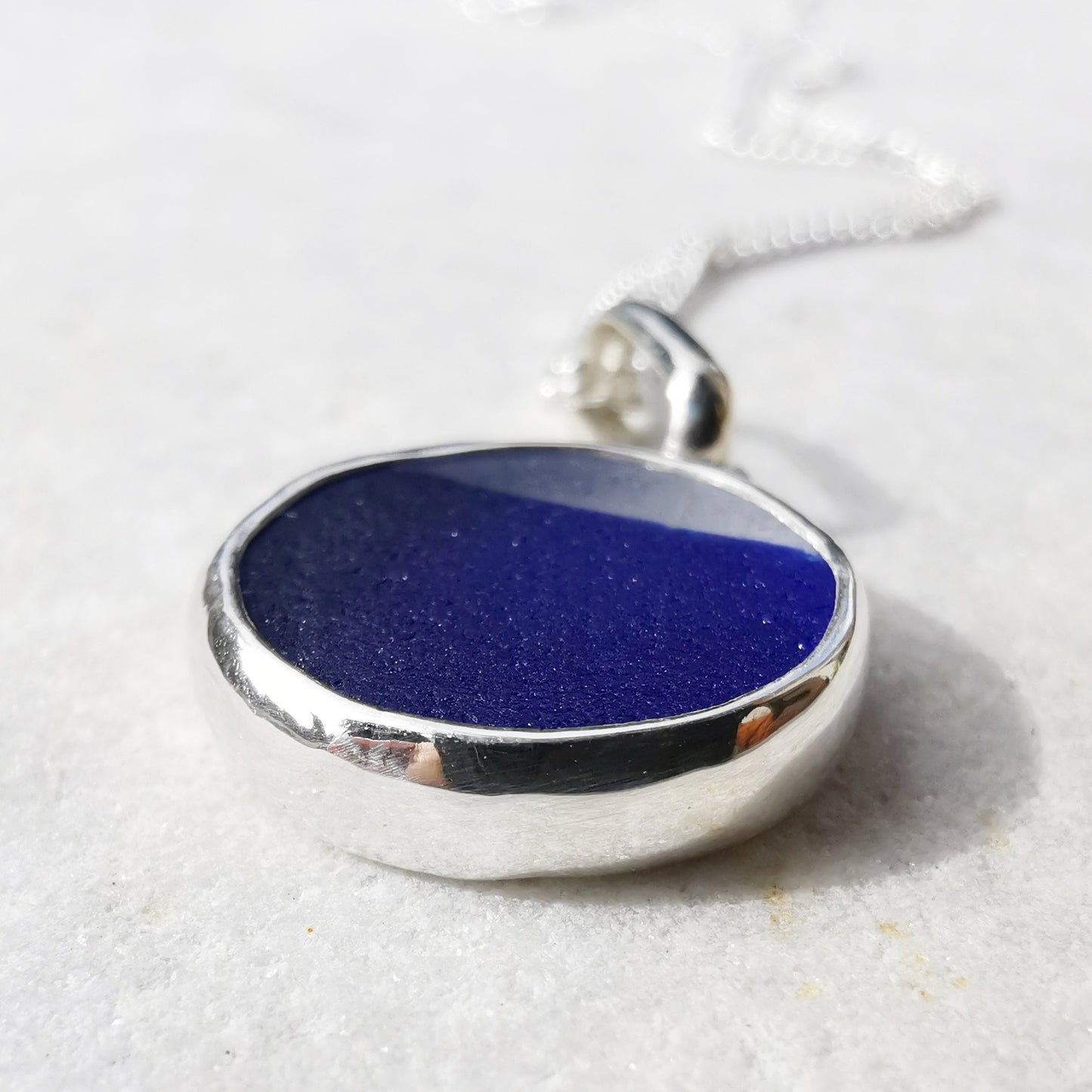 Scottish blue and clear multi sea glass pendant, sterling silver necklace - monopatin