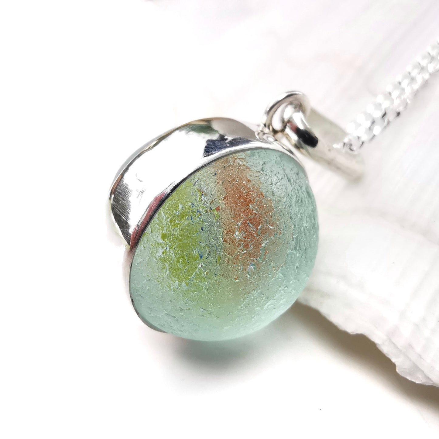 Scottish sea glass marble pendant, sterling silver necklace - monopatin