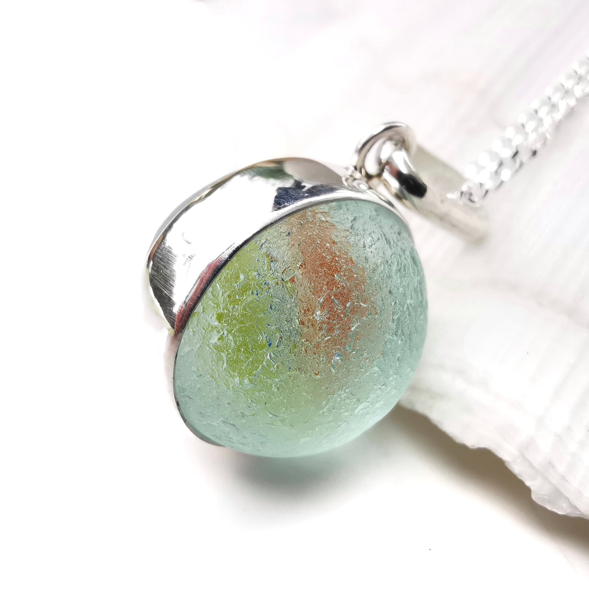 Scottish sea glass marble pendant, sterling silver necklace - monopatin