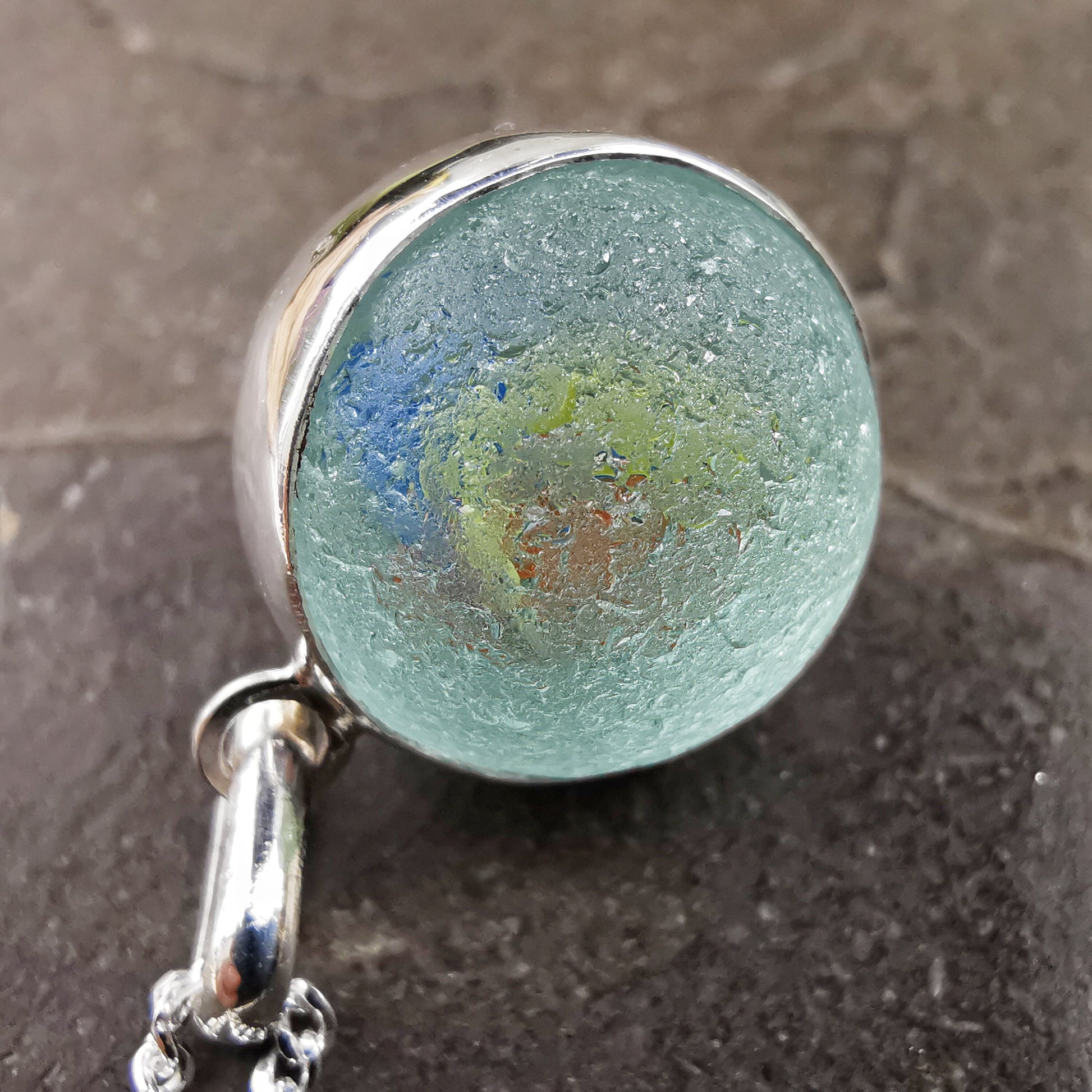Scottish sea glass marble pendant, sterling silver necklace - monopatin