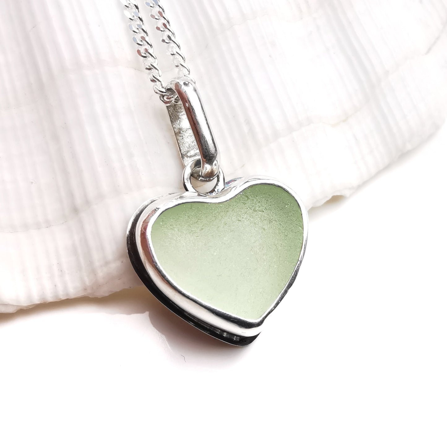 Scottish UV sea glass heart pendant, sterling silver necklace - monopatin