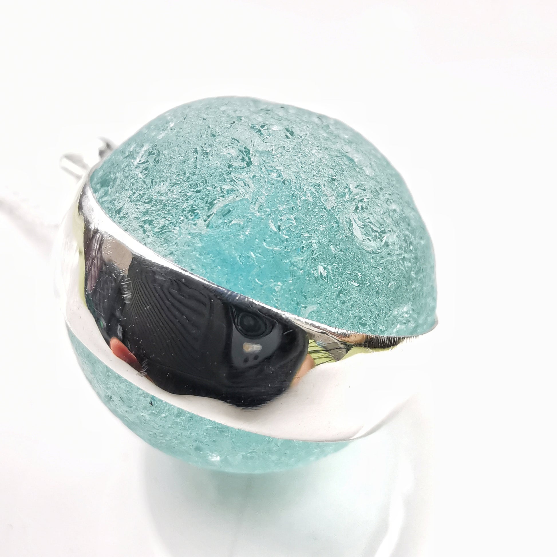Scottish aqua blue sea glass marble pendant, sterling silver necklace - monopatin