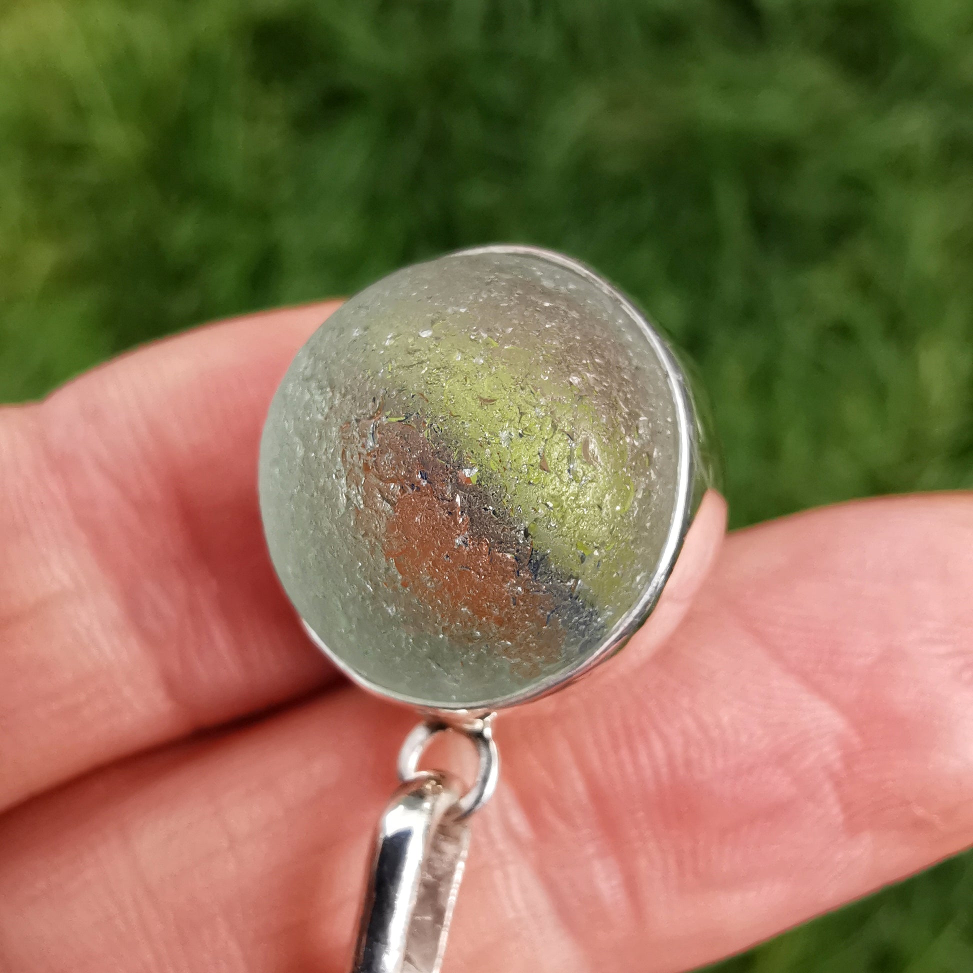 Scottish sea glass marble pendant, sterling silver necklace - monopatin